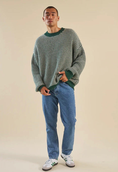 Green Stripe Chunky Knit Rib Oversized Sweater