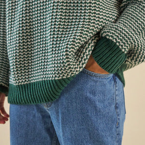 Green Stripe Chunky Knit Rib Oversized Sweater