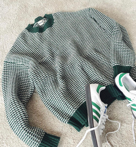 Green Stripe Chunky Knit Rib Oversized Sweater