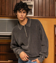 Load image into Gallery viewer, Charcoal Acid Wash Half Zip Knit Pullover