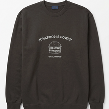 Load image into Gallery viewer, Black sweatshirt with a graphic of a burger and text on a white background