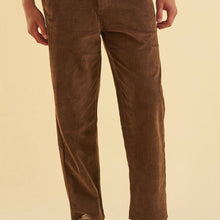 Load image into Gallery viewer, Men's fashion a brown corduroy pants on a beige background