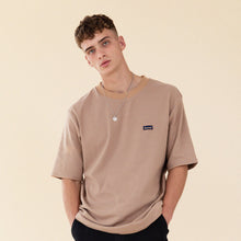 Load image into Gallery viewer, mens-tan-and-white-fine-stripe-knit-tee